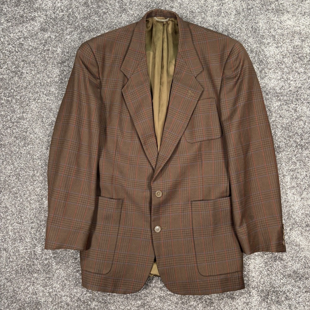 Vintage Christian Dior Monsieur Blazer 42L Brown Plaid Virgin Wool Sport Coat